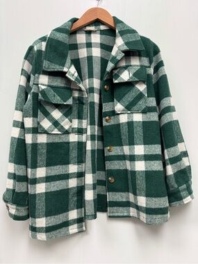 JODIFL Green & White Buffalo Plaid Shirt Jacket Shacket